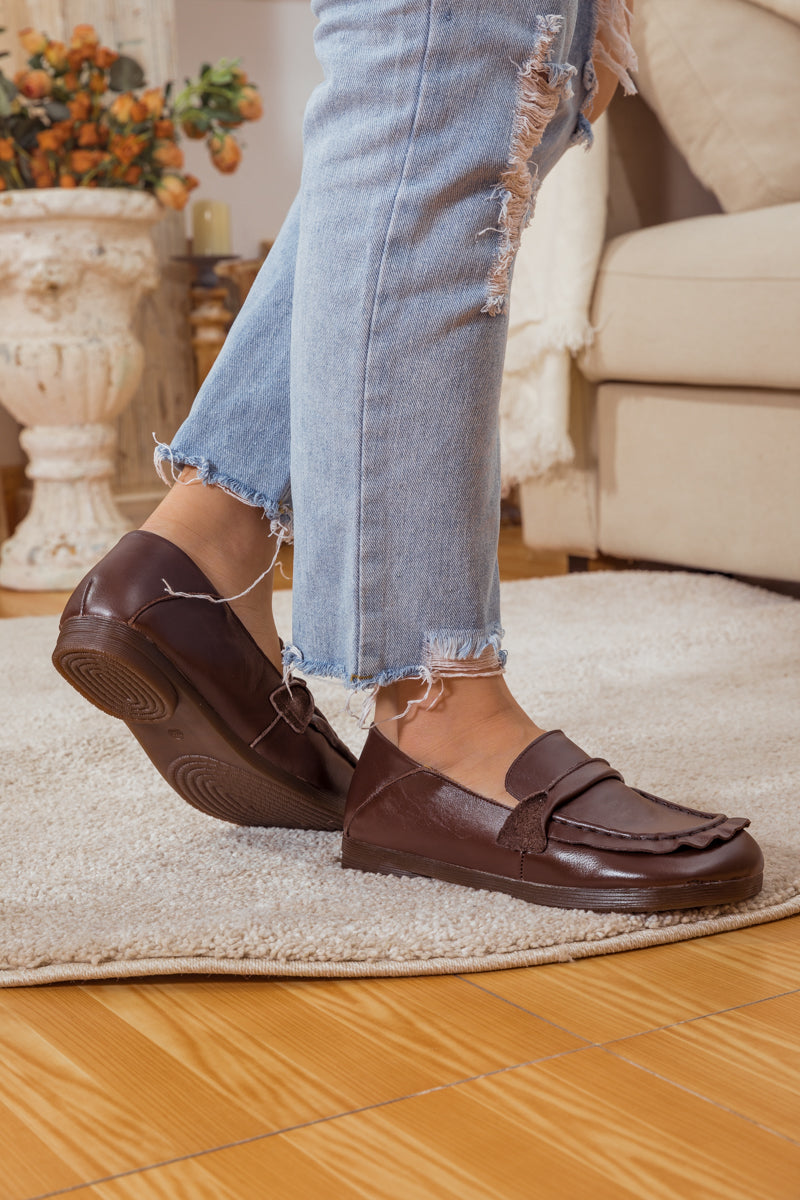 RUMOUR HAS IT| HENRY LEATHER LOAFER  - BROWN