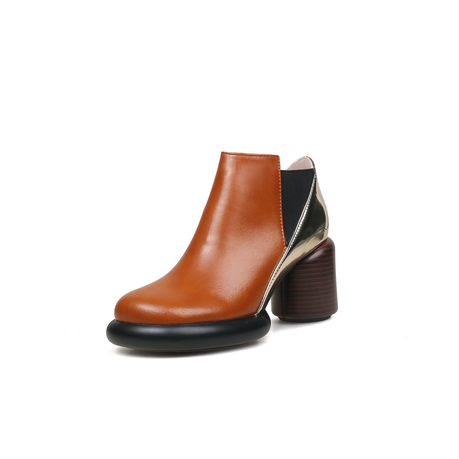 JADY ROSE | CYLINDER HEEL LEATHER ANKLE BOOTIE - BROWN