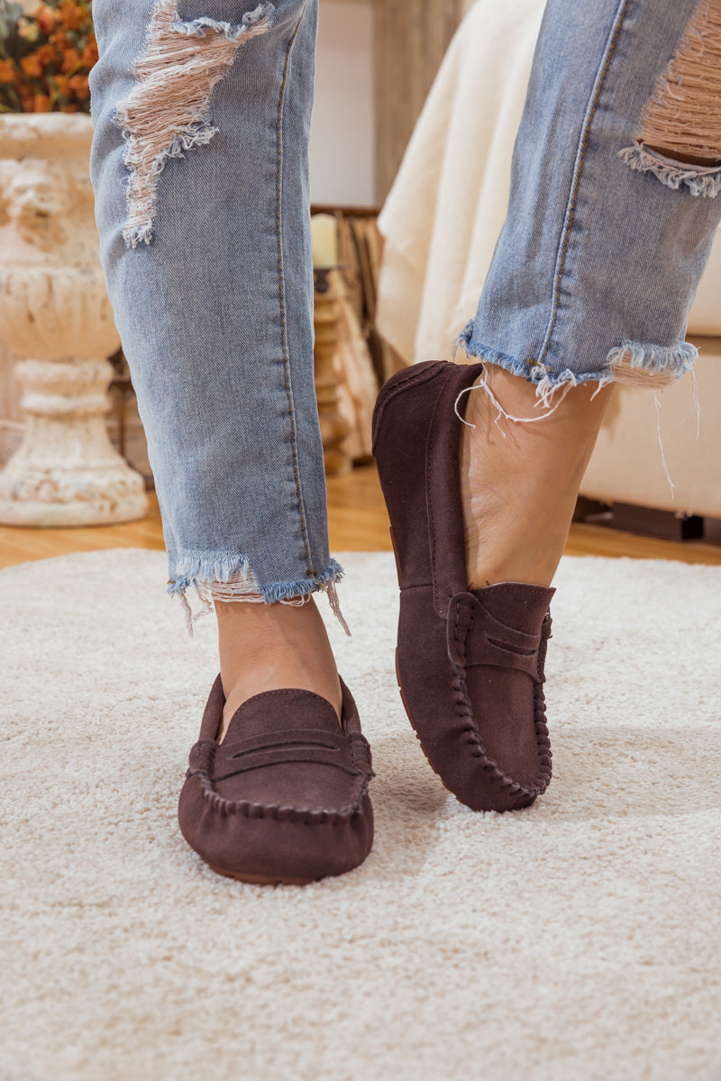 SMAIBULUN Ugg | LEATHER SUEDE MOCCASIN LOAFER - BROWN