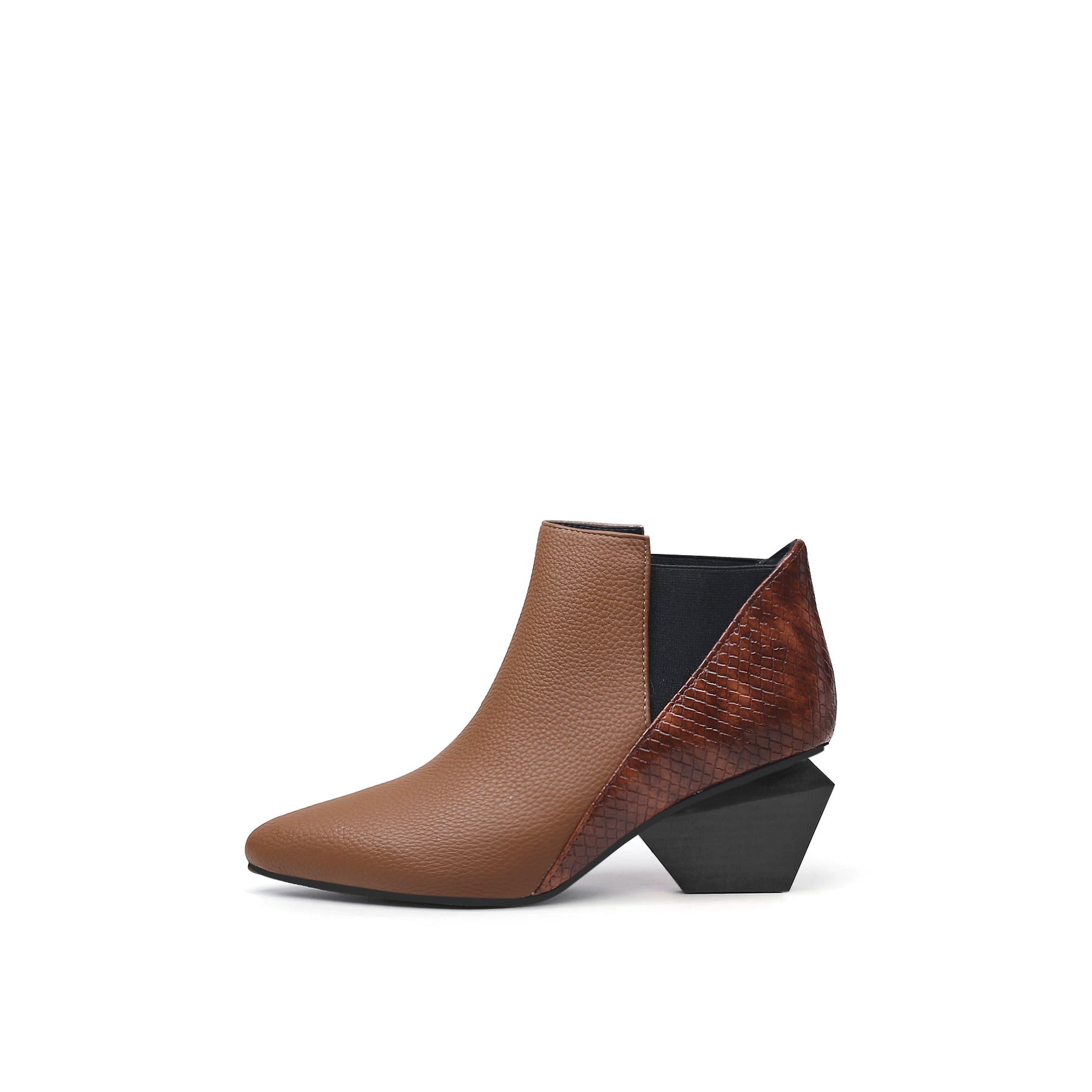 JADY ROSE | DIAMOND HEEL LEATHER ANKLE BOOTIE - BROWN