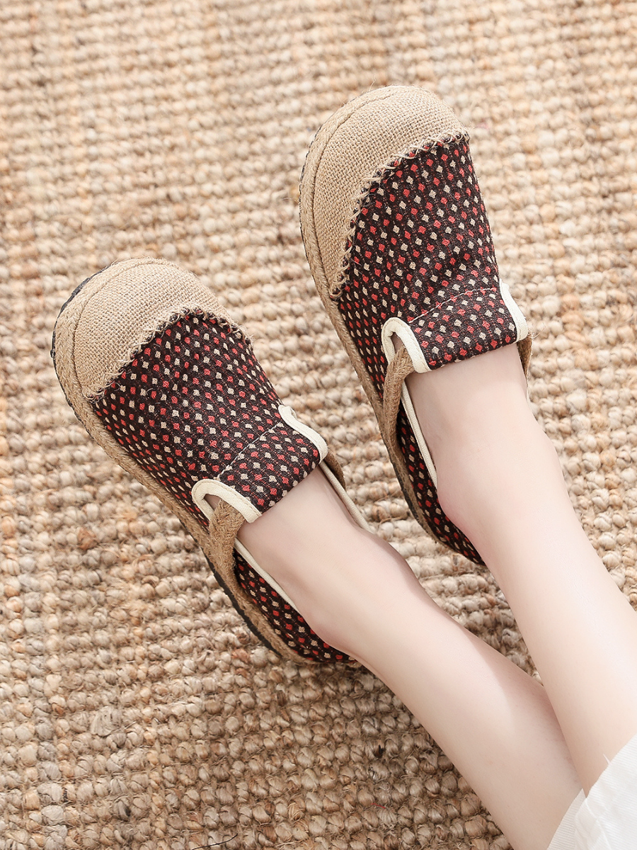 Cactus Rose | Gypsophila Print Linen Brown Espadrilles