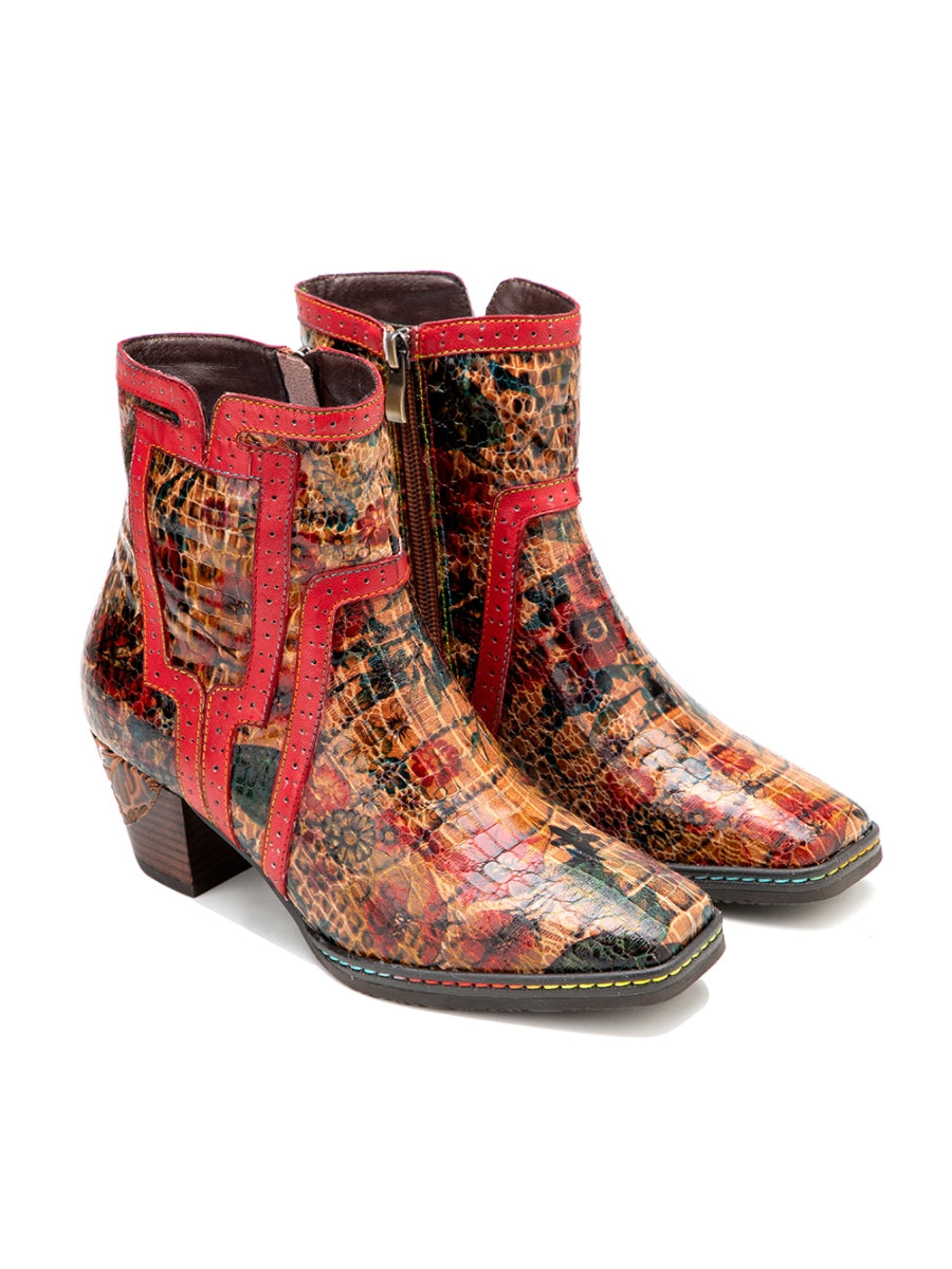 SOFFIA | Terracotta Warriors Vintage Genuine Leather Mid Heel Ankle Boots