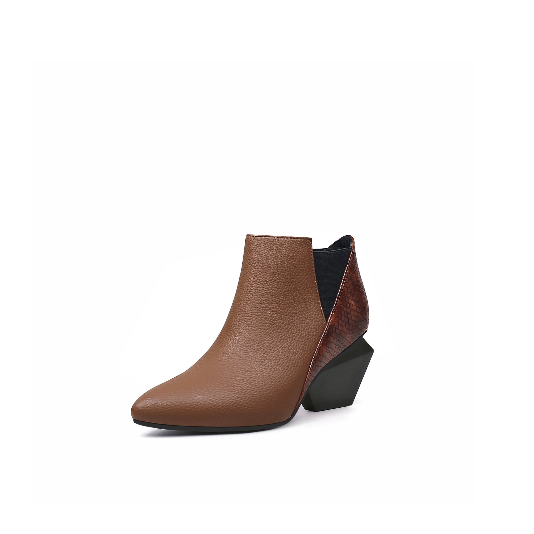 JADY ROSE | DIAMOND HEEL LEATHER ANKLE BOOTIE - BROWN