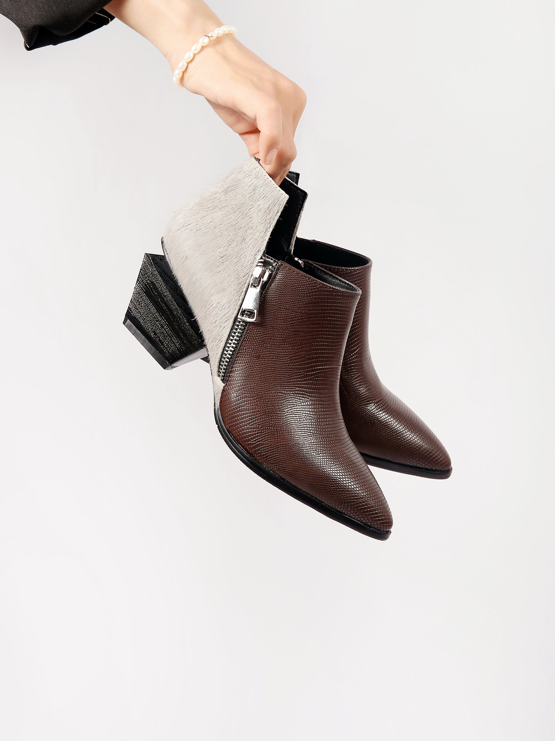 Jady Rose | Block Heel Leather Ankle Bootie - Brown