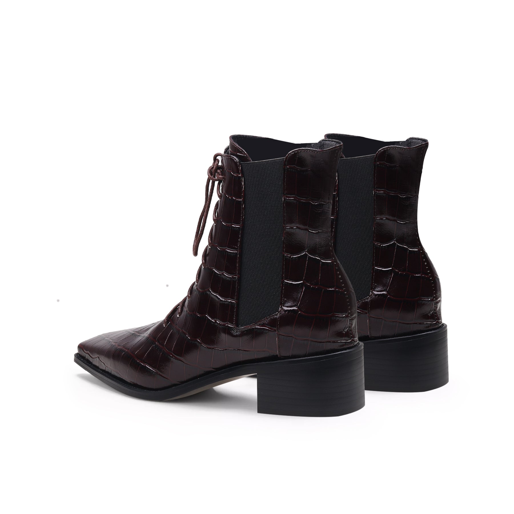 JADY ROSE | CROC-EMBOSSED LEATHER BOOT - BROWN