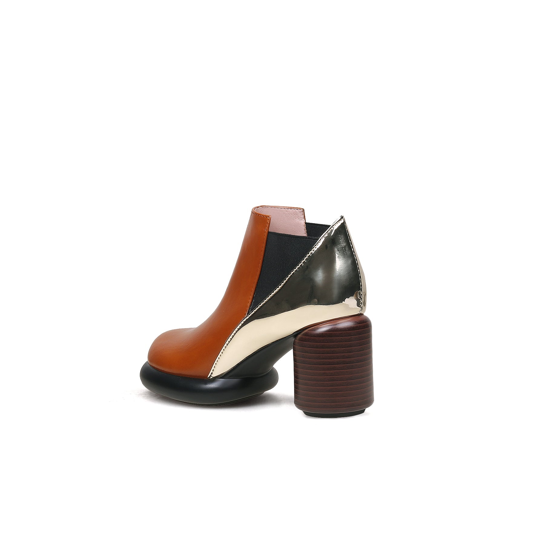 JADY ROSE | CYLINDER HEEL LEATHER ANKLE BOOTIE - BROWN