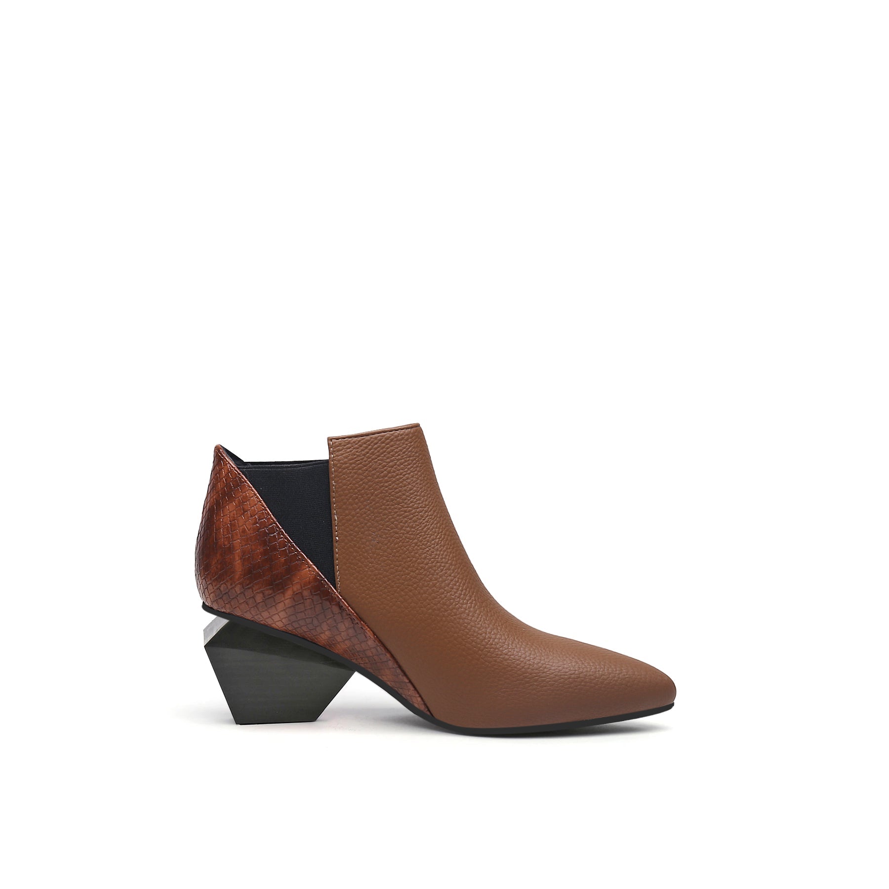 JADY ROSE | DIAMOND HEEL LEATHER ANKLE BOOTIE - BROWN