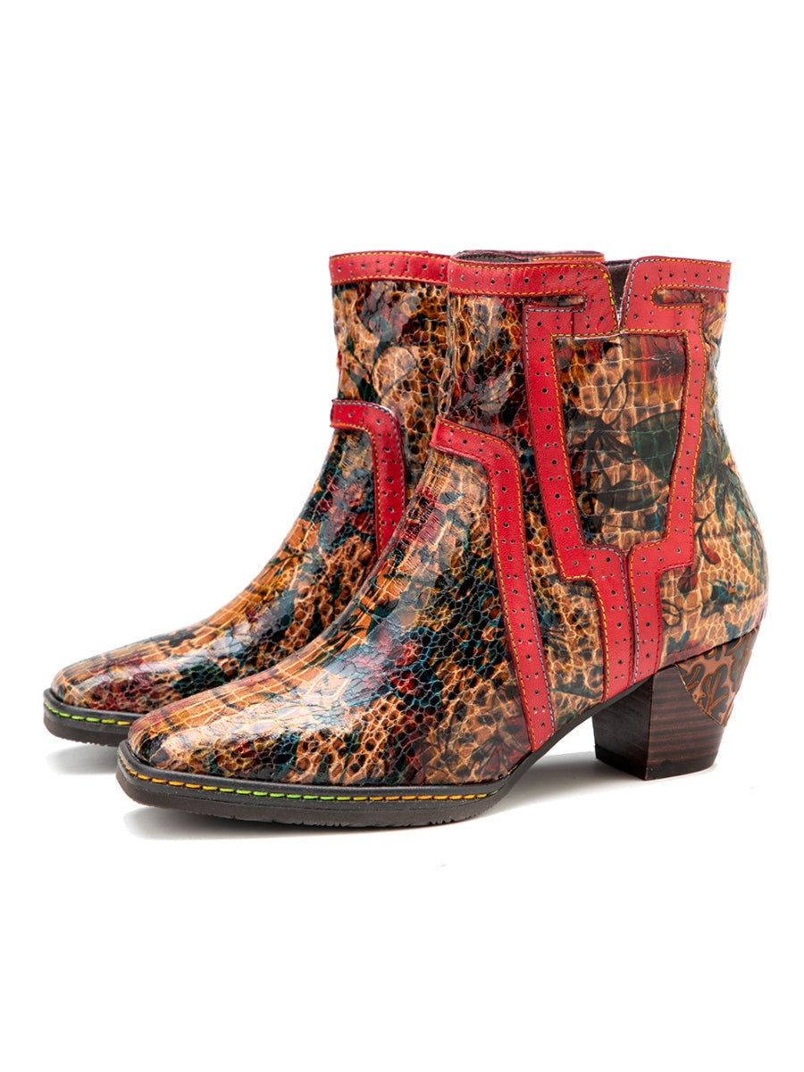 SOFFIA | Terracotta Warriors Vintage Genuine Leather Mid Heel Ankle Boots