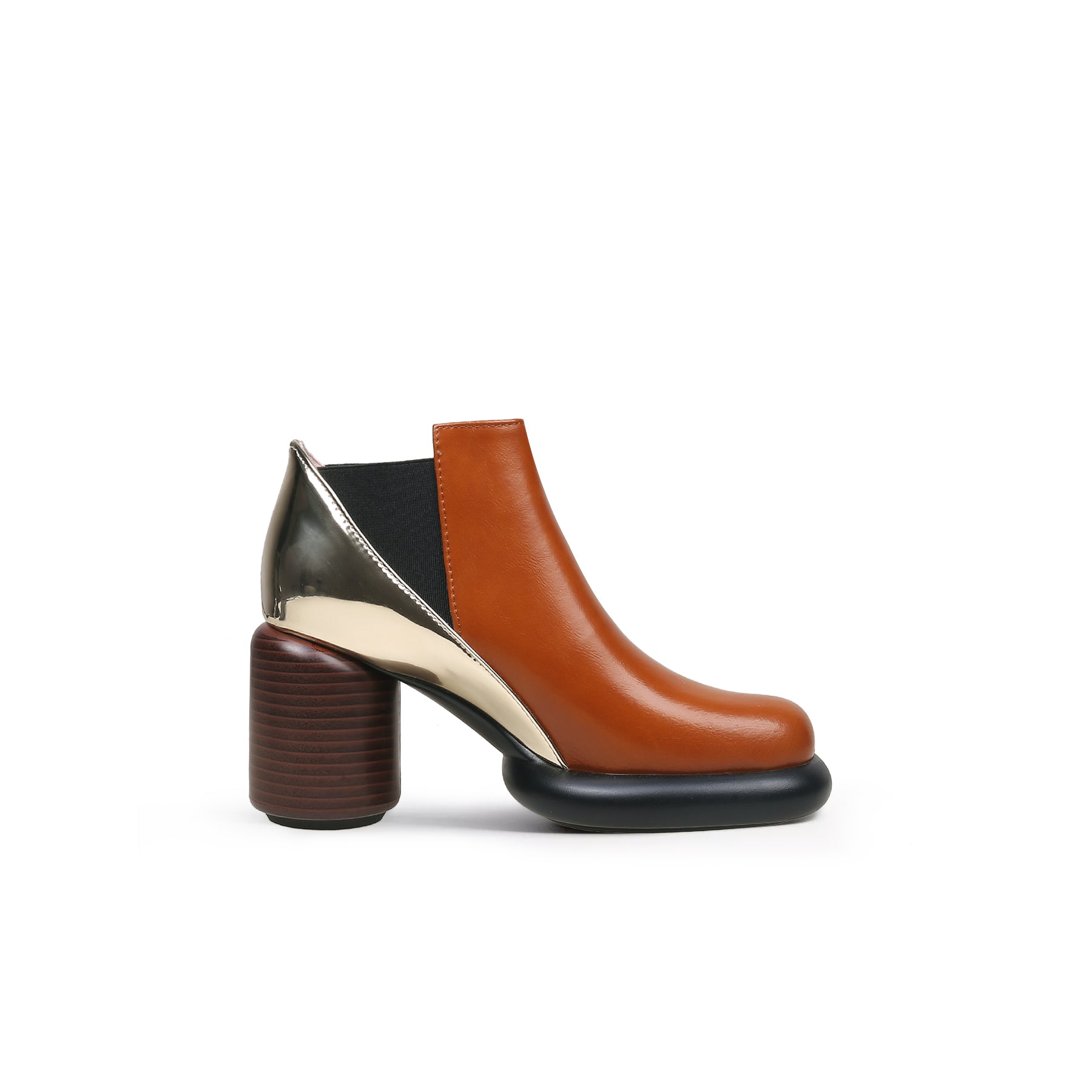 JADY ROSE | CYLINDER HEEL LEATHER ANKLE BOOTIE - BROWN