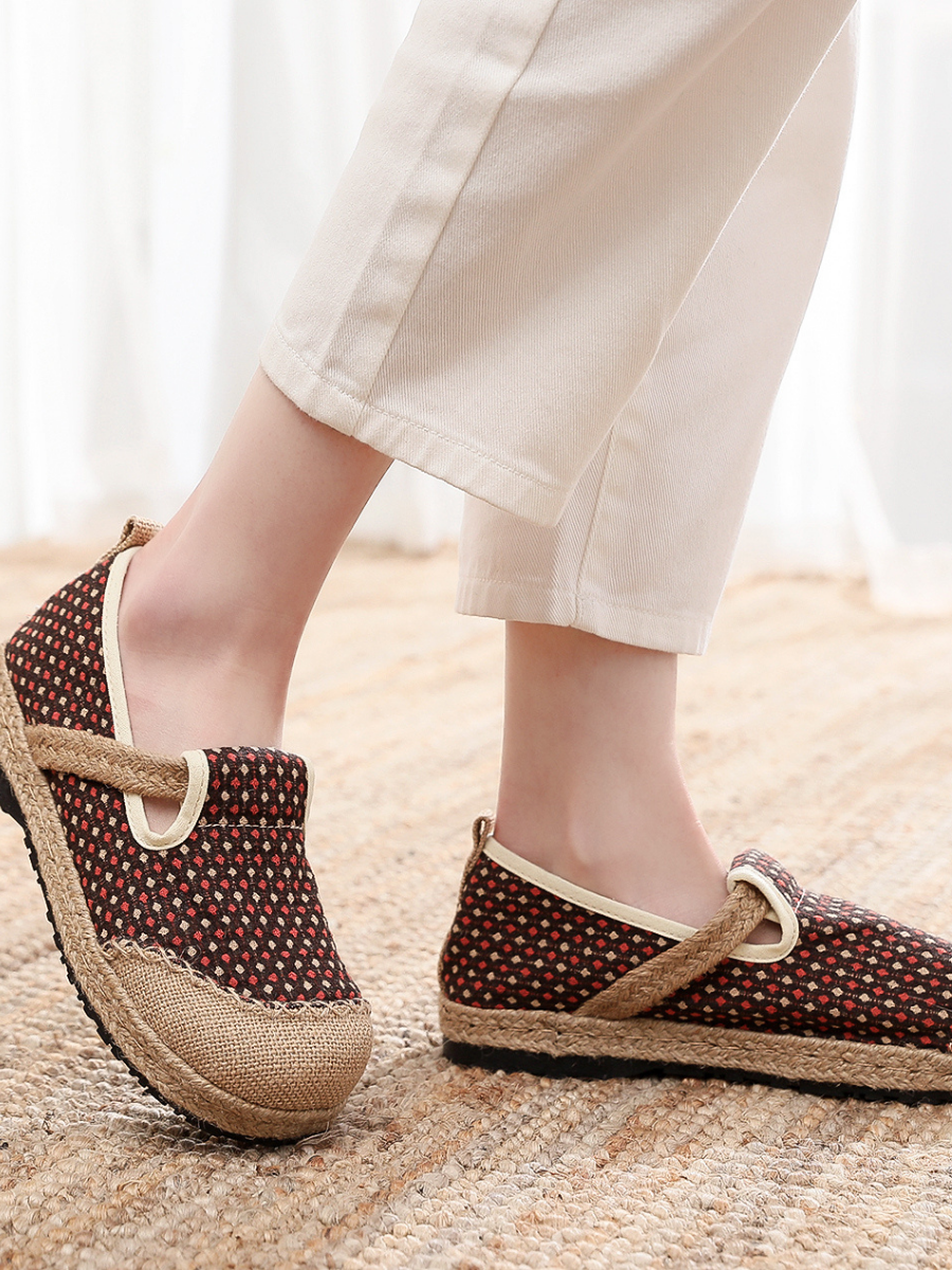 Cactus Rose | Gypsophila Print Linen Brown Espadrilles