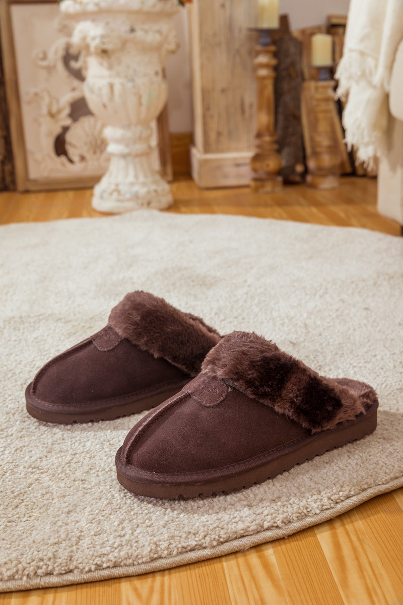 SMAIBULUN Ugg | WOOL LINED SUEDE SLIPPER - BROWN