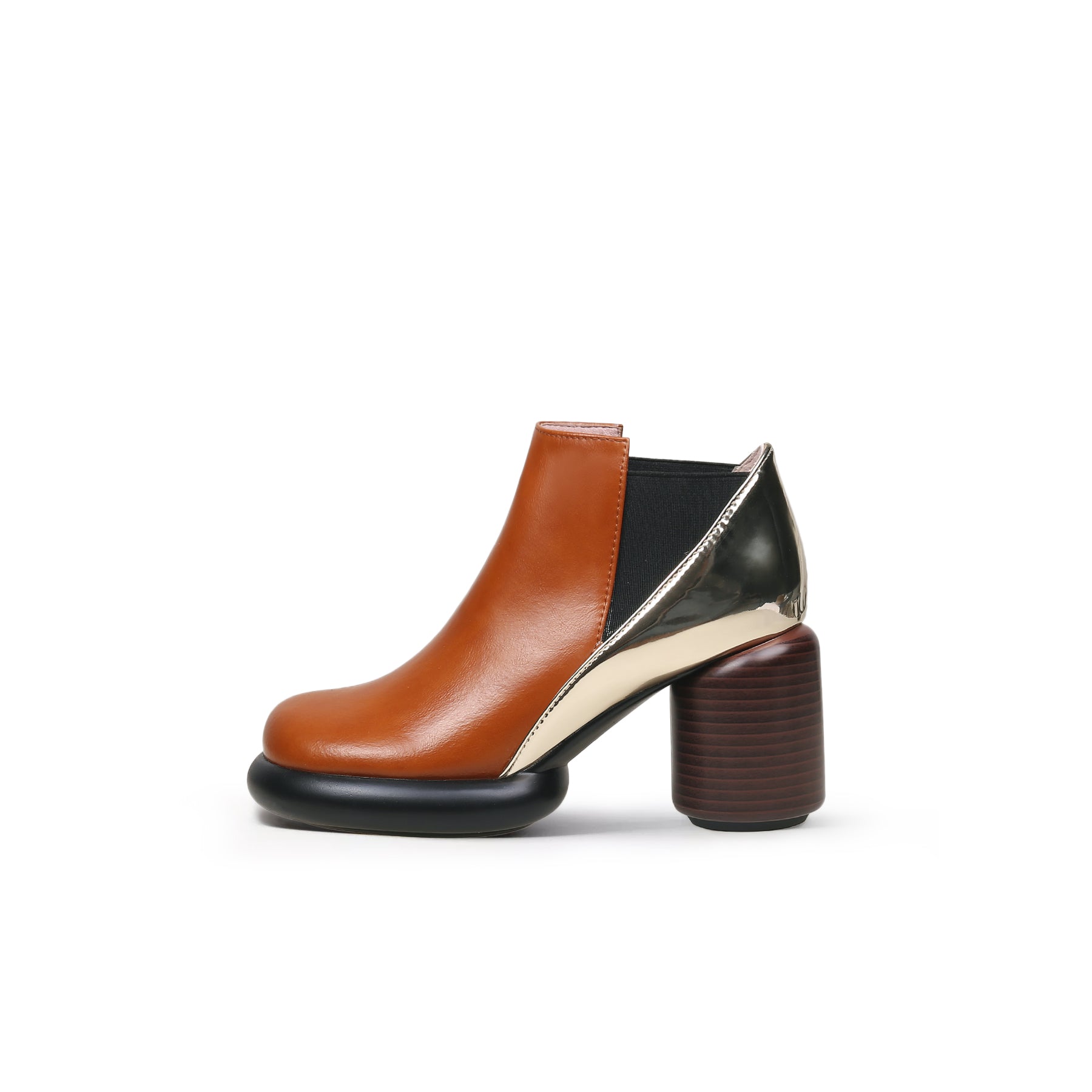 JADY ROSE | CYLINDER HEEL LEATHER ANKLE BOOTIE - BROWN