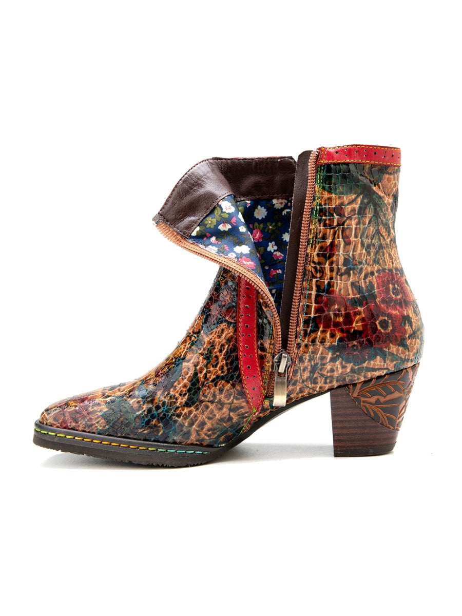 SOFFIA | Terracotta Warriors Vintage Genuine Leather Mid Heel Ankle Boots