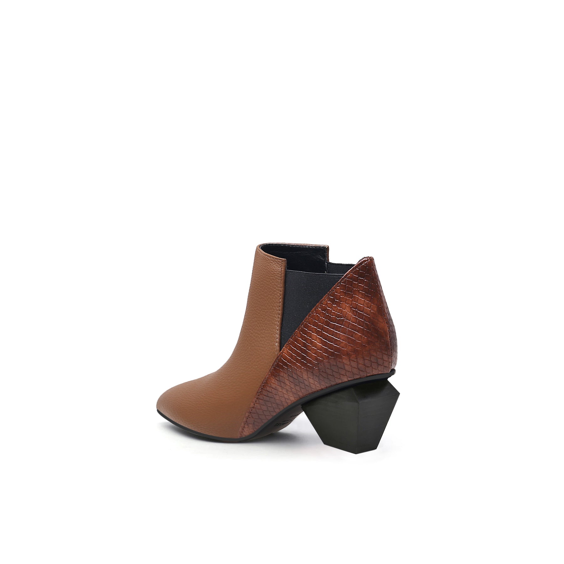 JADY ROSE | DIAMOND HEEL LEATHER ANKLE BOOTIE - BROWN