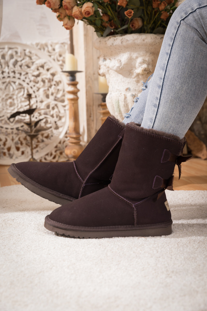 SMAIBULUN Ugg | DOUBLE RIBBON BOW SUEDE BOOT - BROWN