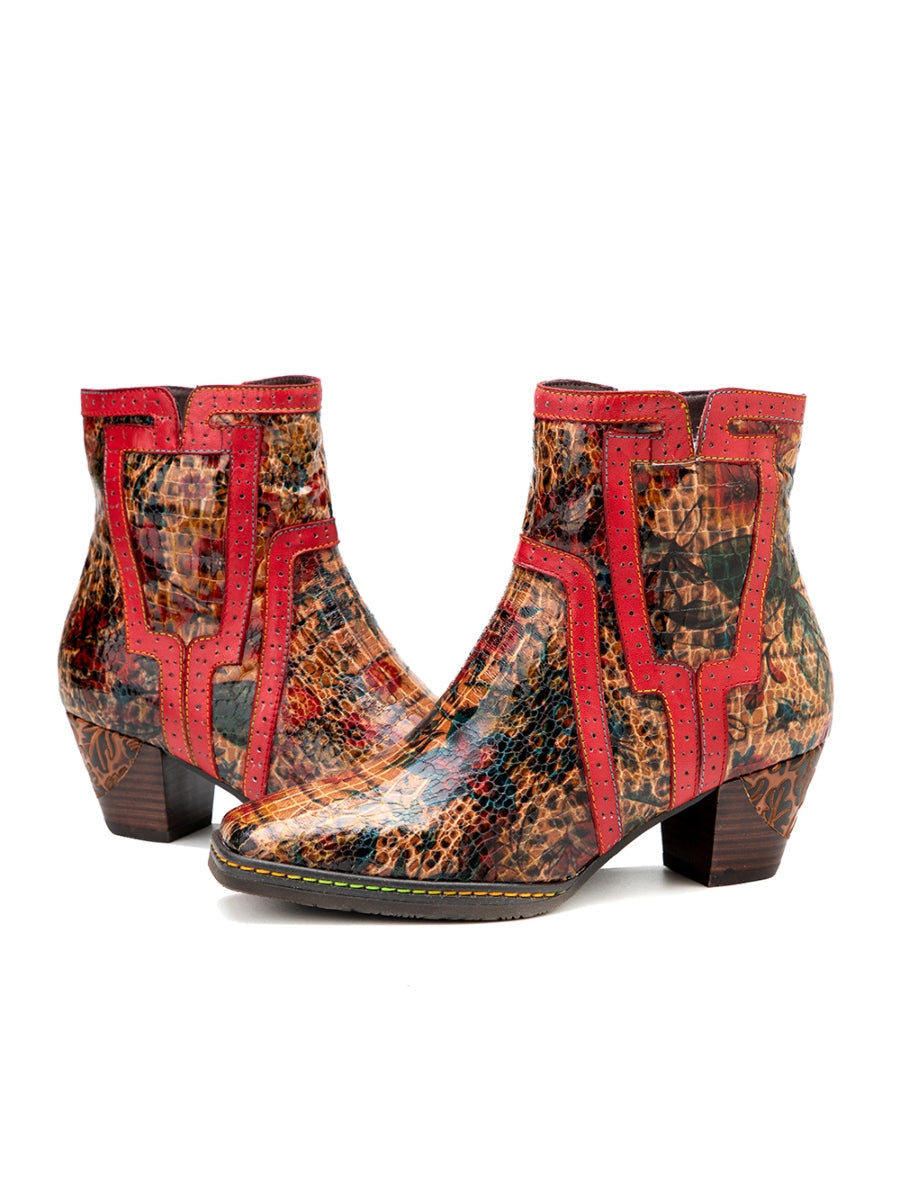 SOFFIA | Terracotta Warriors Vintage Genuine Leather Mid Heel Ankle Boots