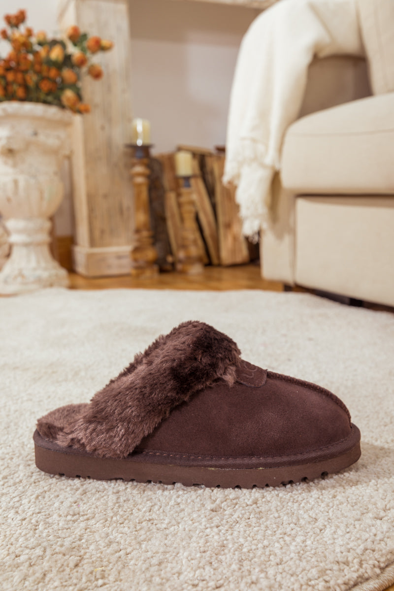 SMAIBULUN Ugg | WOOL LINED SUEDE SLIPPER - BROWN