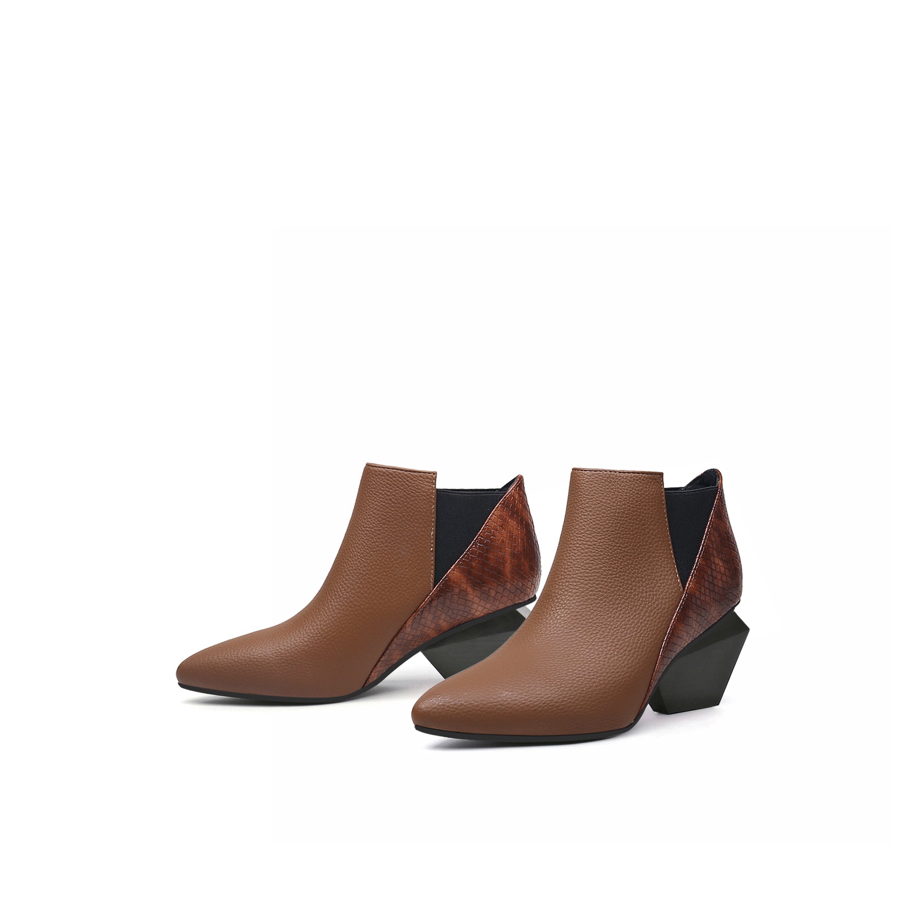 JADY ROSE | DIAMOND HEEL LEATHER ANKLE BOOTIE - BROWN