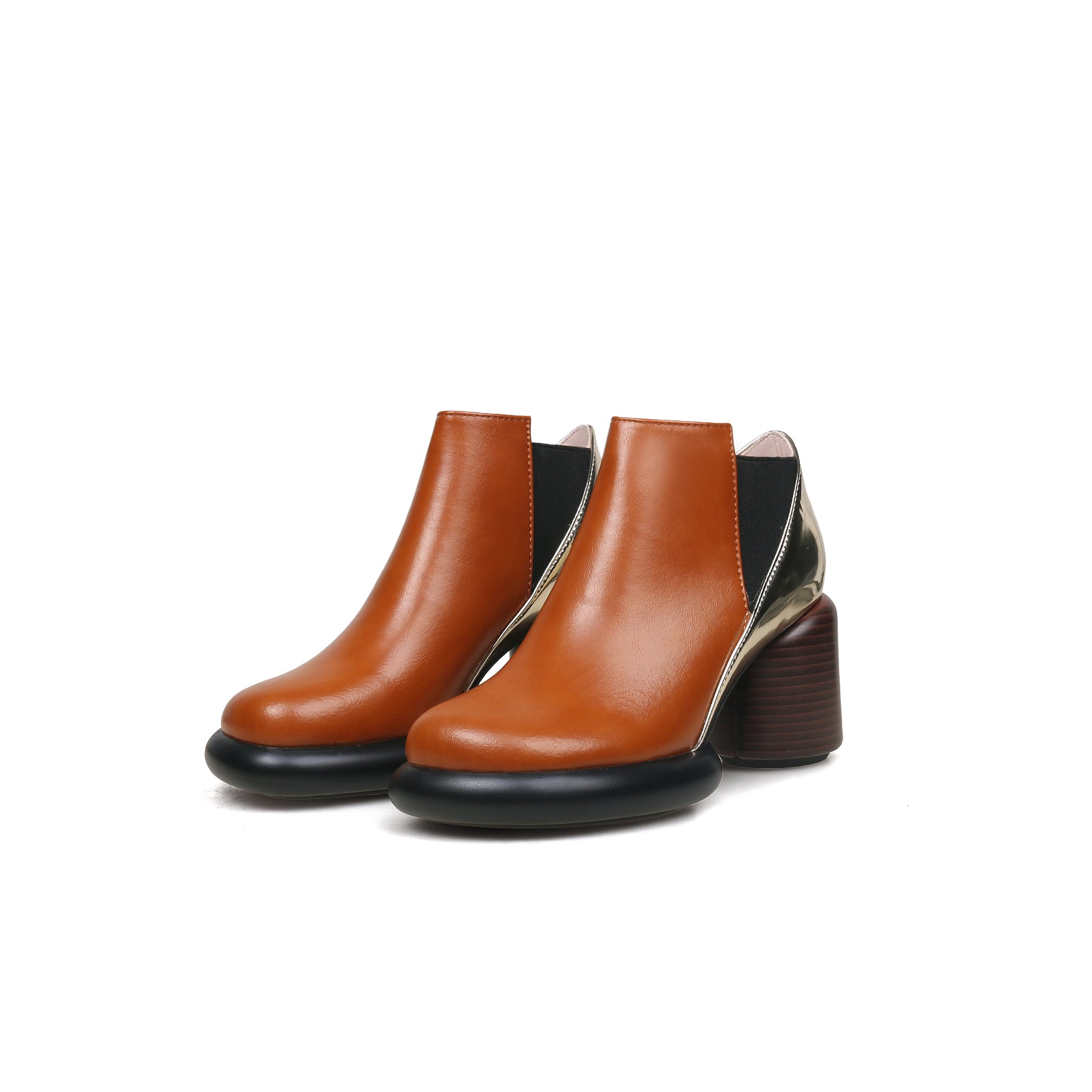 JADY ROSE | CYLINDER HEEL LEATHER ANKLE BOOTIE - BROWN