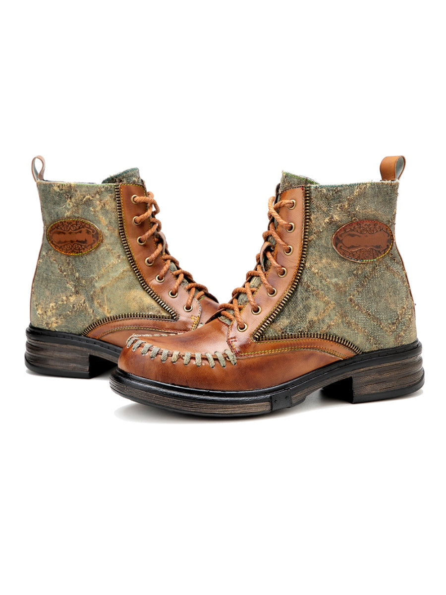 SOFFIA | Zip Trim Stitch Detailed Head Leather Combat Boots