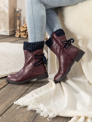 En Bloom | Burgundy Ruched Back Tie-Accent Combat Boot