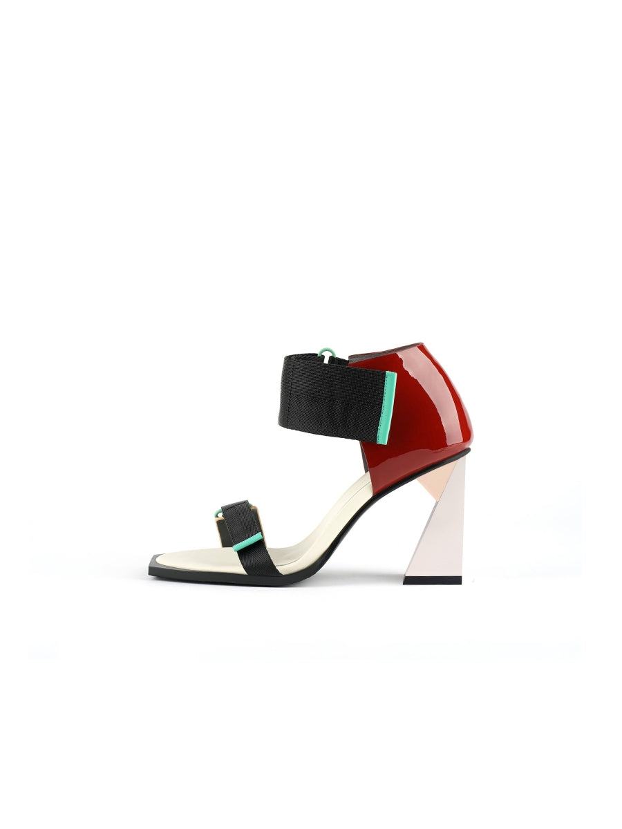 JadyRose | ALIDIA Block Color Leather Heel Sandal