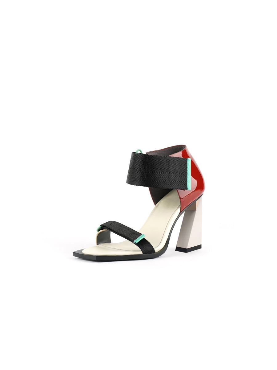 JadyRose | ALIDIA Block Color Leather Heel Sandal