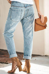 Chicindress Loose Drawstring Blue Jeans