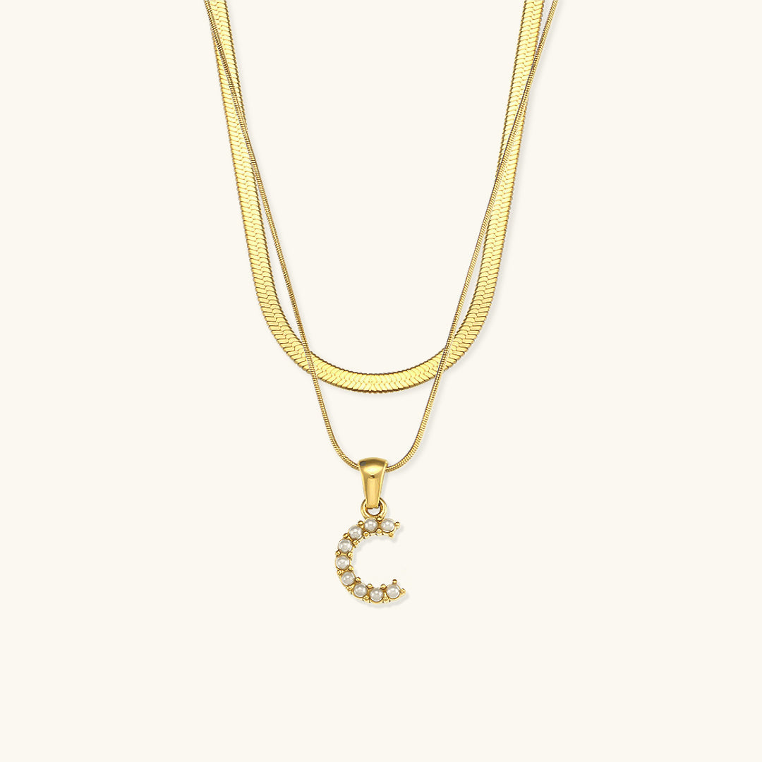 Opal Charm - Layered Gold Initial Necklace