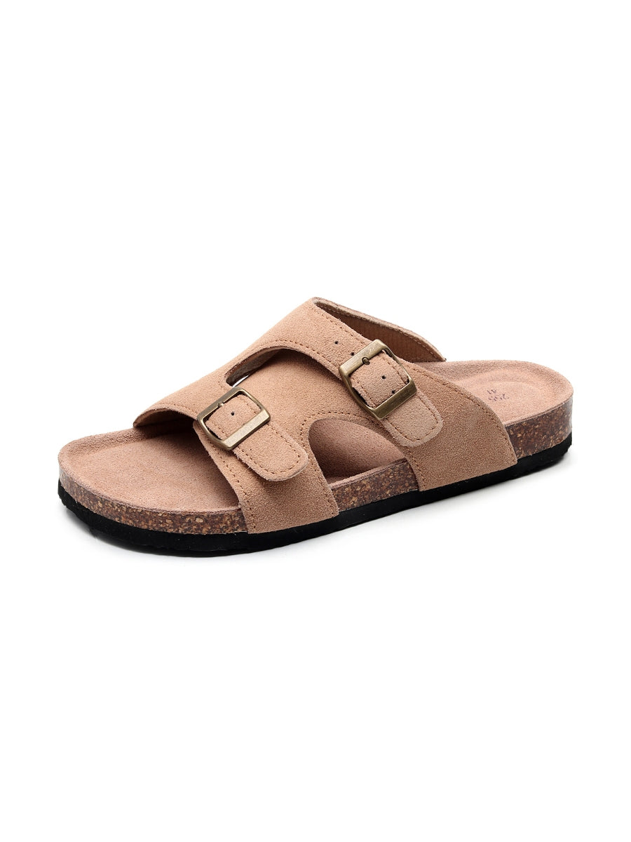 Maibulun | Camel Criss Cross Wrap Suede Sandals Slides