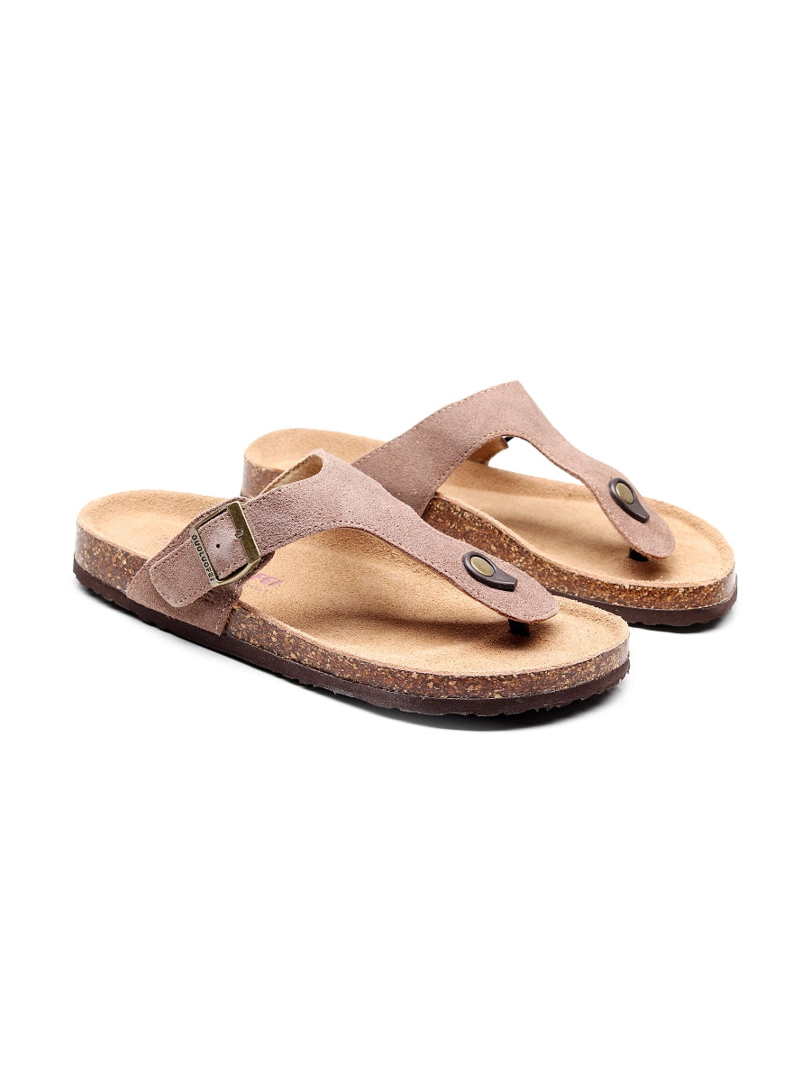 Maibulun | Camel Suede T-Strap Leather Sandals