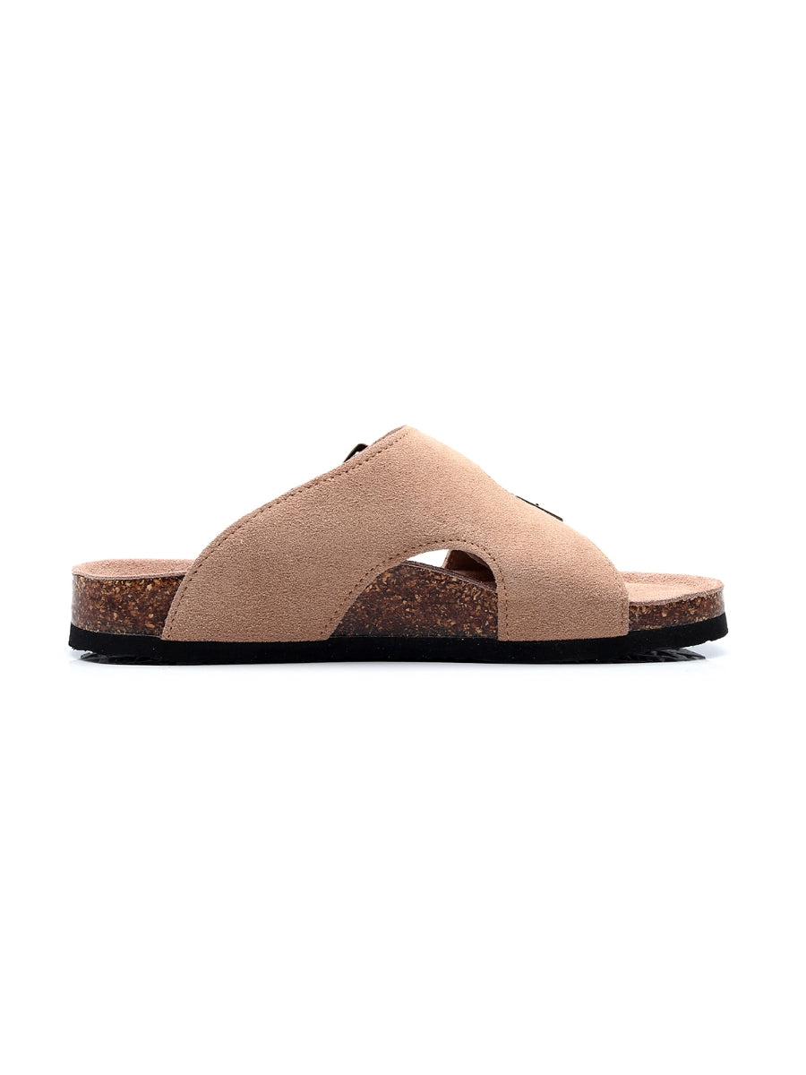 Maibulun | Camel Criss Cross Wrap Suede Sandals Slides