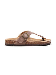 Maibulun | Camel Suede T-Strap Leather Sandals