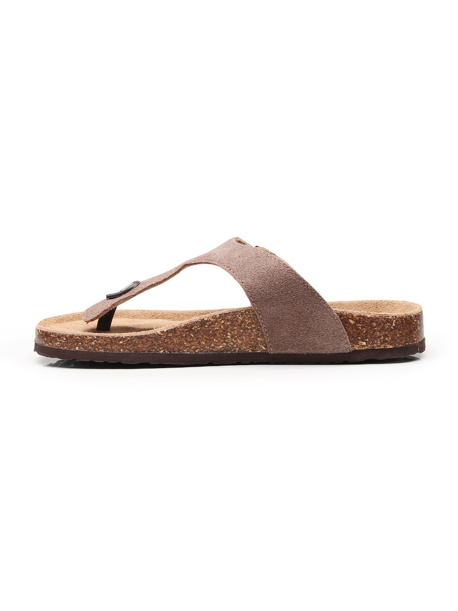 Maibulun | Camel Suede T-Strap Leather Sandals