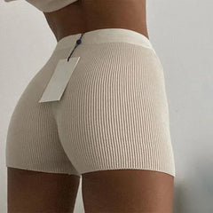 Casual Fashion White Black High Waist Women Knitted Biker Bodycon Shorts Summer Cotton Sweat Mini Sexy Shorts Femme