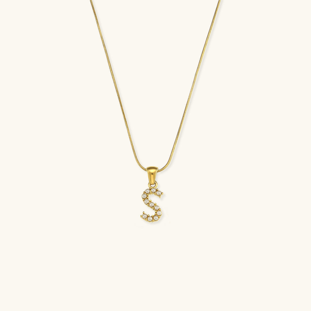 Celeste - Gold Pearl Letter Necklace