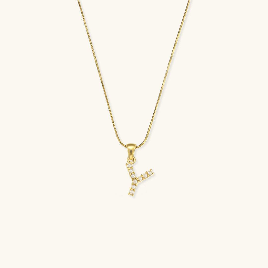 Celeste - Gold Pearl Letter Necklace