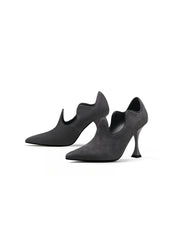 JadyRose | Scalloped Edges-Curve Shaped Leather Stilettos - Charcoal