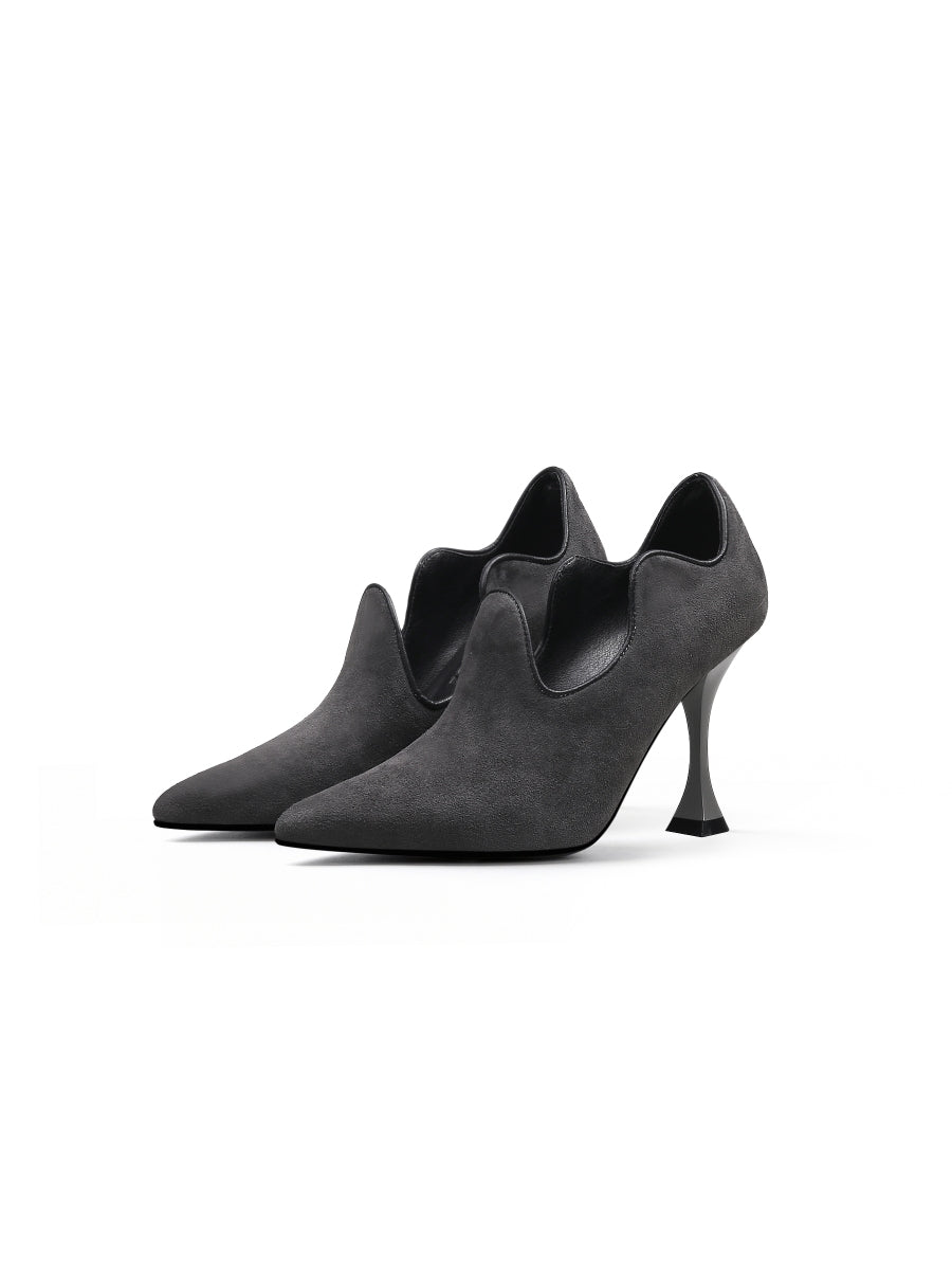 JadyRose | Scalloped Edges-Curve Shaped Leather Stilettos - Charcoal