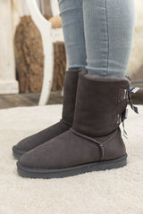 Smaibulun Ugg | Serenity Striped Bailey Bow Shearling Boots - Grey