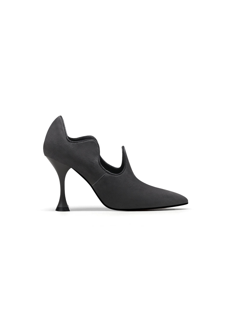 JadyRose | Scalloped Edges-Curve Shaped Leather Stilettos - Charcoal