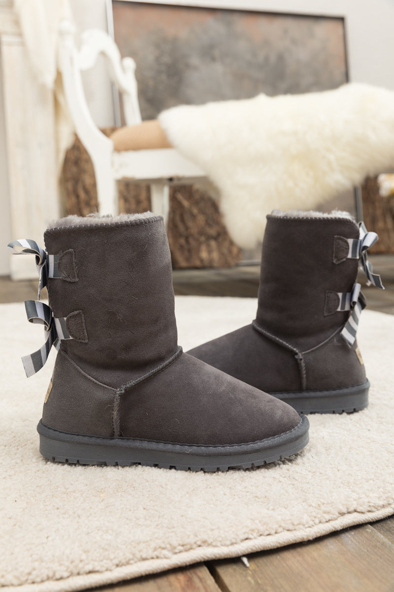 Smaibulun Ugg | Serenity Striped Bailey Bow Shearling Boots - Grey