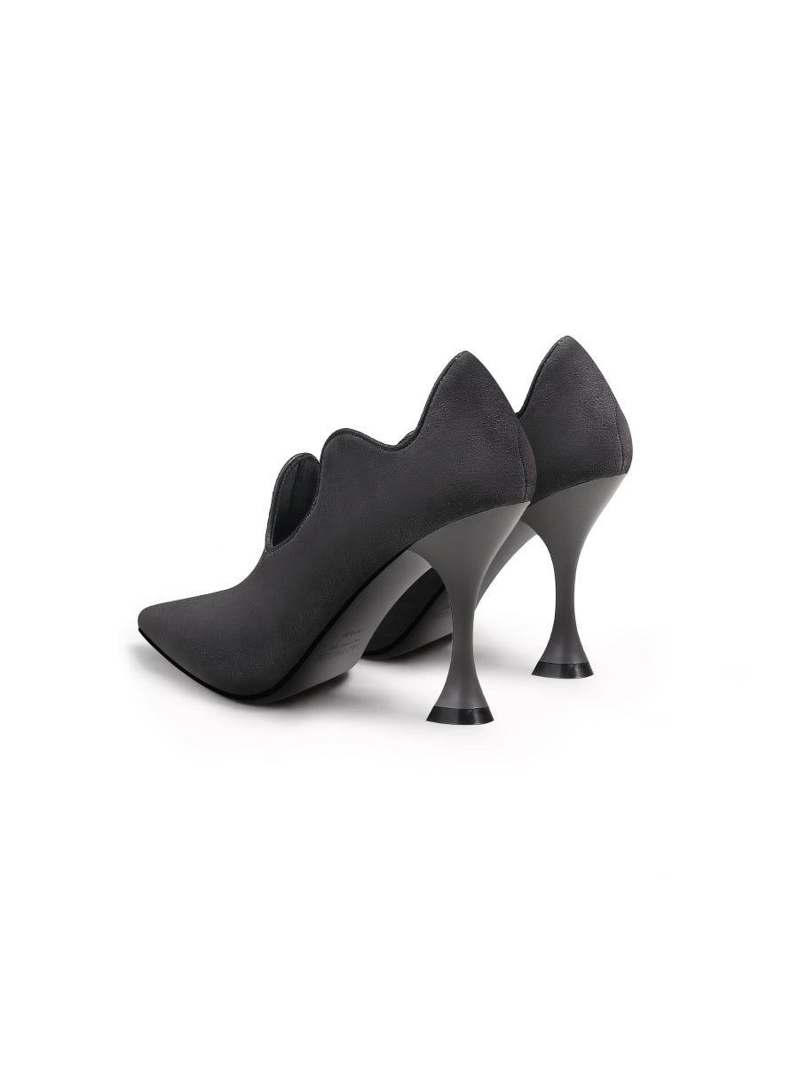 JadyRose | Scalloped Edges-Curve Shaped Leather Stilettos - Charcoal