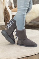 Smaibulun Ugg | Serenity Striped Bailey Bow Shearling Boots - Grey