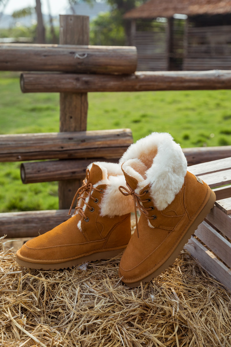 SMAIBULUN Ugg | WOOL LINED SUEDE TIE UP UGG BOOTS - CHESTNUT