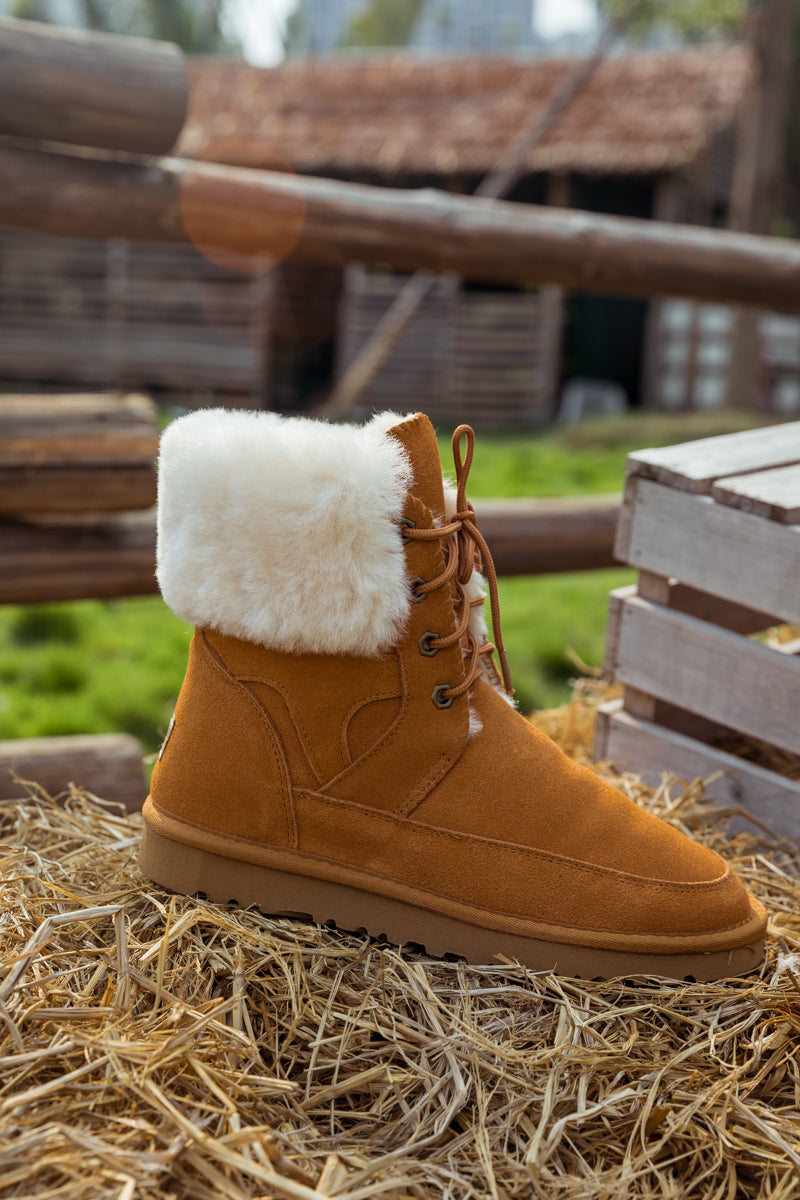 SMAIBULUN Ugg | WOOL LINED SUEDE TIE UP UGG BOOTS - CHESTNUT