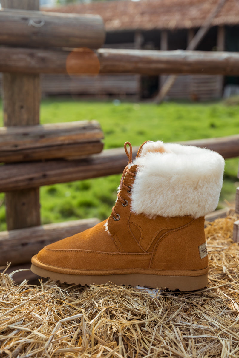 SMAIBULUN Ugg | WOOL LINED SUEDE TIE UP UGG BOOTS - CHESTNUT