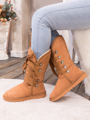 SMAIBULUN Ugg | Ribbon Lace-Up Faux Fur-lined Suede Boot - Chestnut