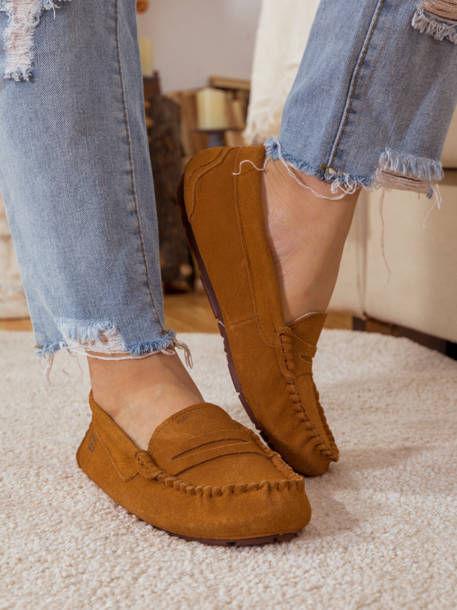 SMAIBULUN Ugg | LEATHER SUEDE MOCCASIN LOAFER - CHESTNUT