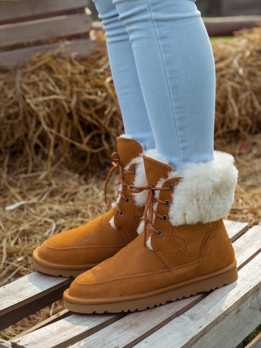 SMAIBULUN Ugg | WOOL LINED SUEDE TIE UP UGG BOOTS - CHESTNUT